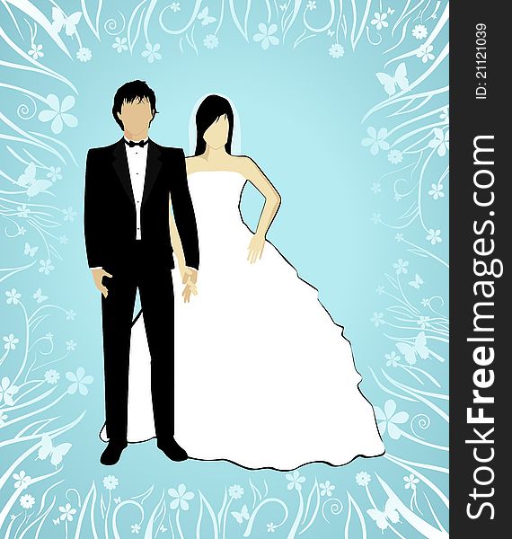 This is a illustration of a wedding couple. On a blue background. This is a illustration of a wedding couple. On a blue background.