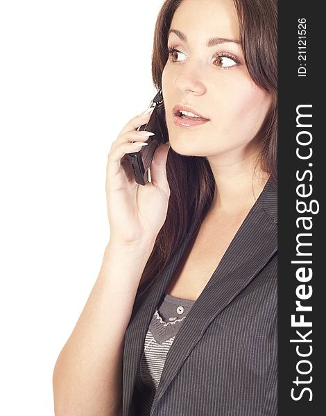 Beautiful businesswoman girl talking on the phone. Beautiful businesswoman girl talking on the phone