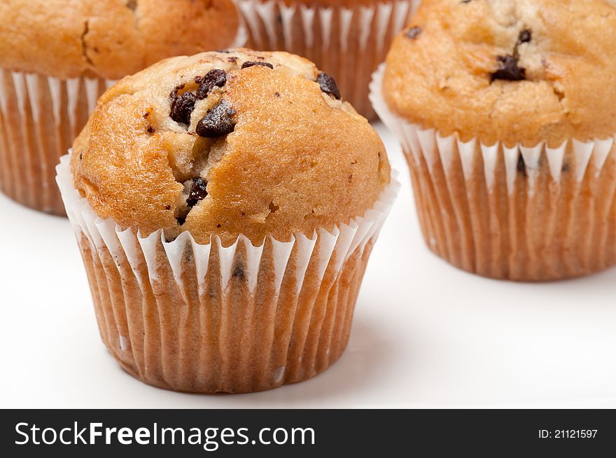 Chocolate chip Muffins on a white background