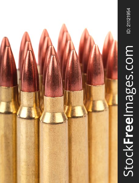 Several ammo for the automatic weapons on a white background