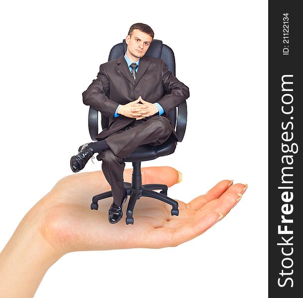 Businessman Sitting On Chair In Hand