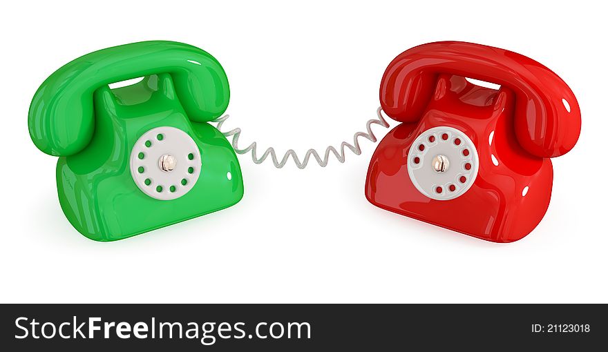 Pair of retro telephones. Connection concept. 3d rendered.