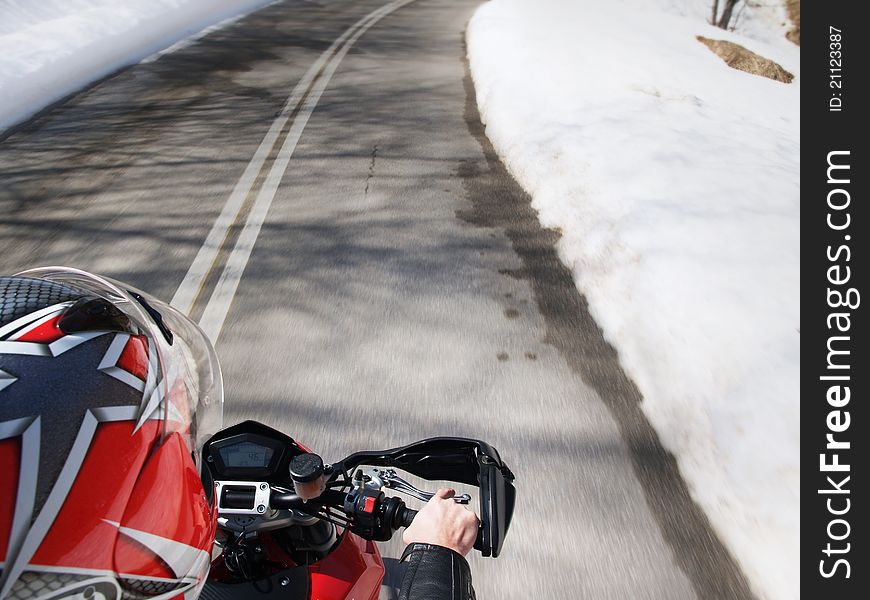 Race motorcycle with traveling in forest road. Race motorcycle with traveling in forest road