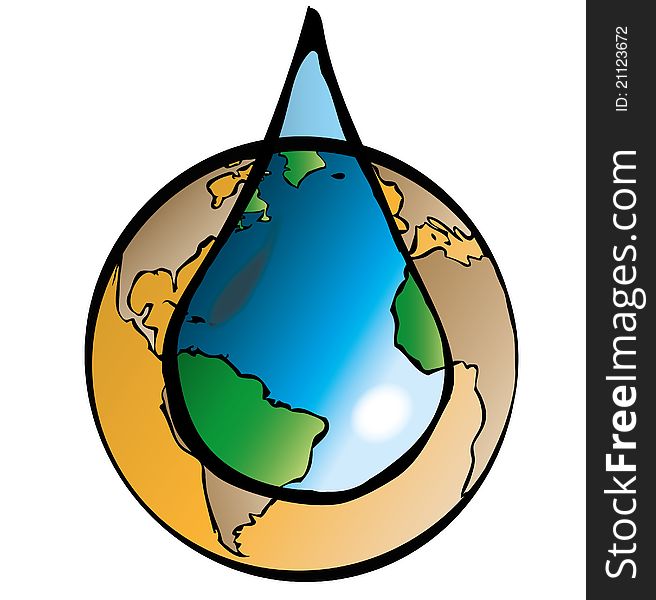The earth with an water drop that shows what water does to our planet. The earth with an water drop that shows what water does to our planet.