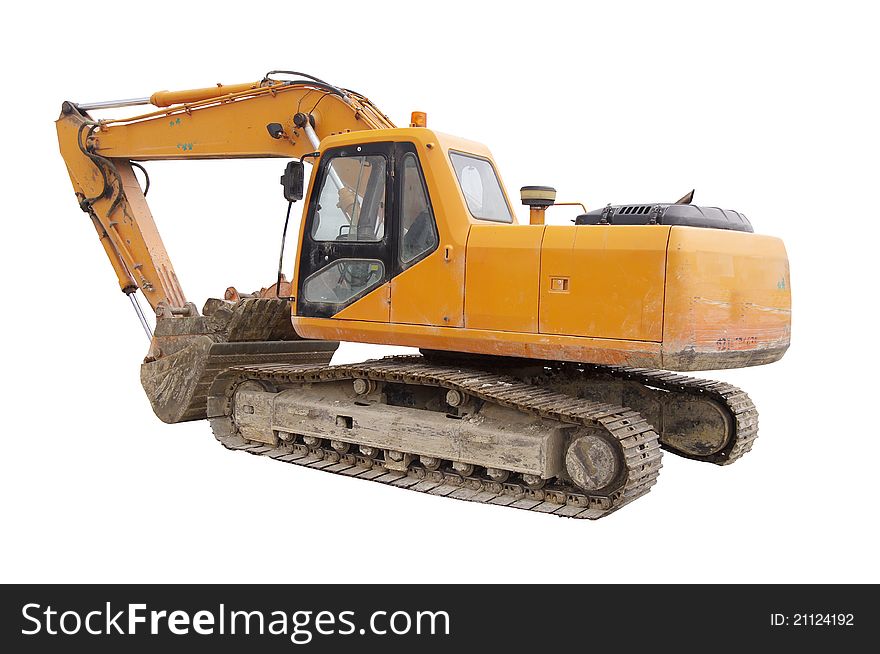 Photo image of a construction mechanical digger on isolated white background. Photo image of a construction mechanical digger on isolated white background