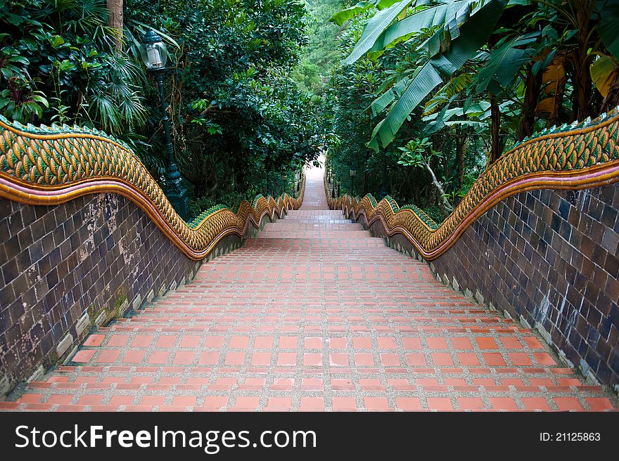 The stairs down from Wat Doi Suthep near Chiang Mai, Thailand