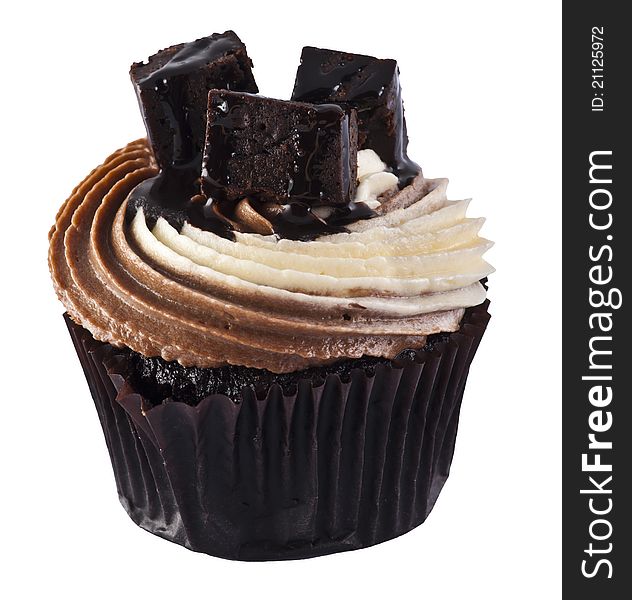 A Luxury Cup Cake and  Brownie topping isolated. A Luxury Cup Cake and  Brownie topping isolated