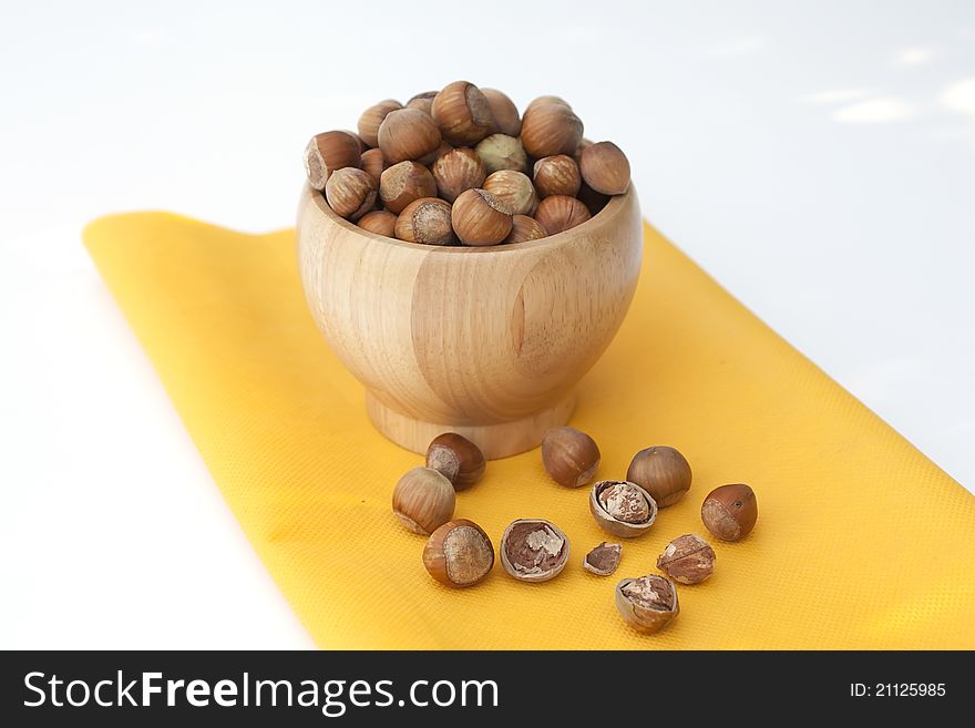 Healthy peanuts in wooden bowl