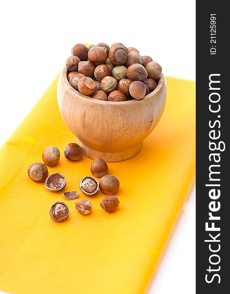 Healthy peanuts in wooden bowl