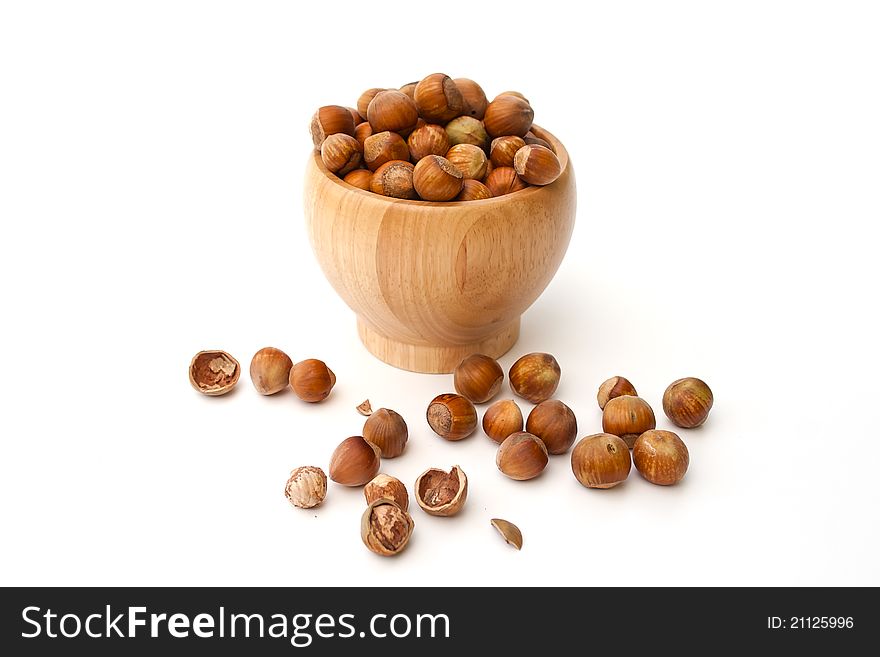 Healthy peanuts in wooden bowl