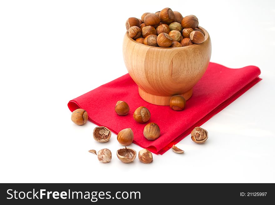 Healthy peanuts in wooden bowl