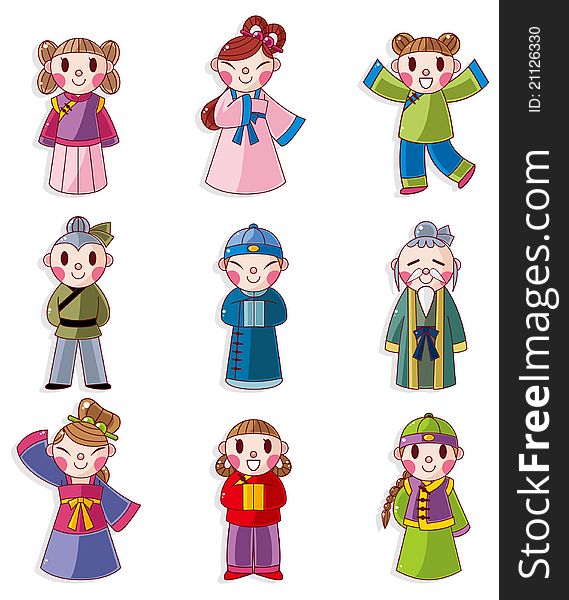 Cartoon Chinese people icon set