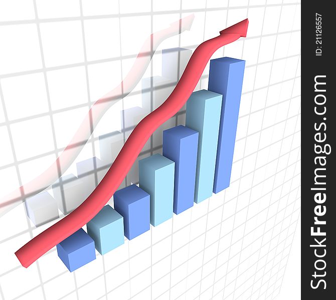 A Graph with arrow indicating an increase in financial income or success. A Graph with arrow indicating an increase in financial income or success