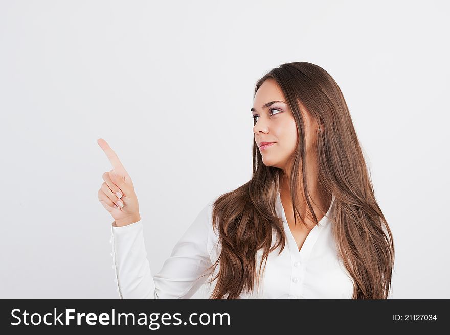 Portrait of young happy smiling business woman framing her face with hands