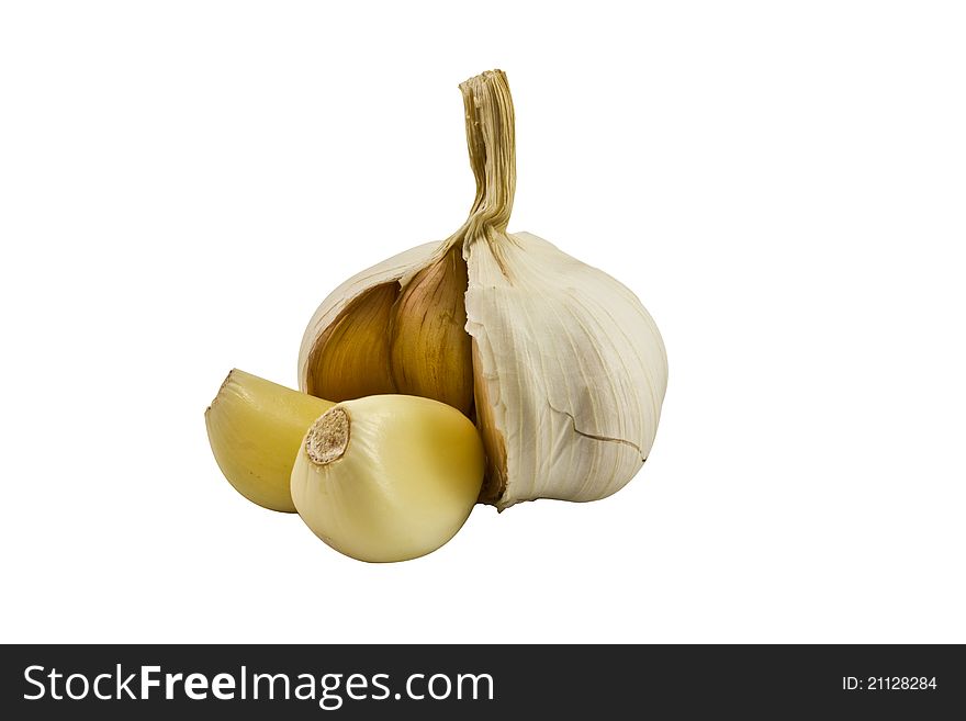 Garlic on the white background