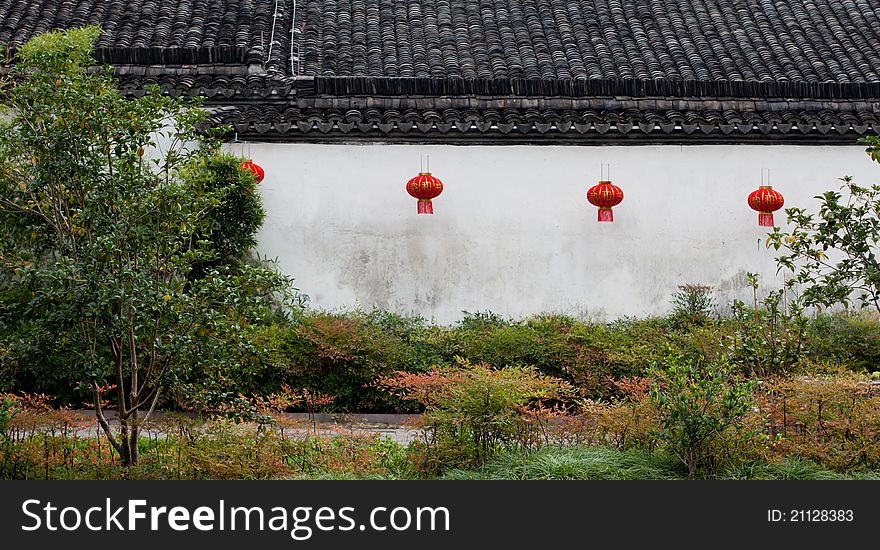 Chinese Lantern on the wall of Chinese house