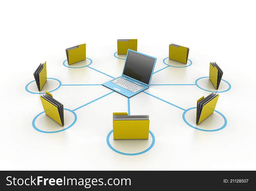 3d illustration of Computer and folder network