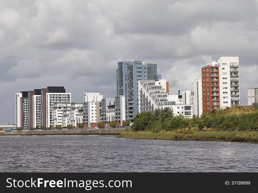 Riverside apartments on the river Clyde.