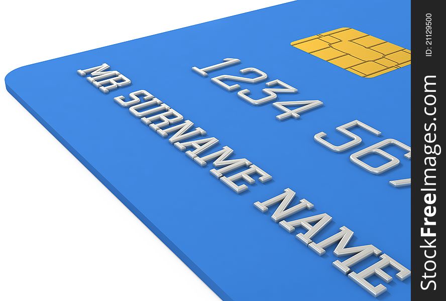 3d Blue credit card on a white background