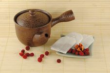Teapot With Tea Bags On A Little Plate Stock Image Teapot With Tea Bags On A Little Plate Stock Image