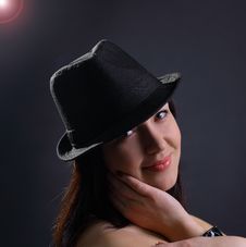 Portrait Of Beautiful Young Sexy Woman In Hat Royalty Free Stock Photography Portrait Of Beautiful Young Sexy Woman In Hat Royalty Free Stock Photography