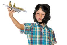 Boy Play With Jet Airplane Model Royalty Free Stock Photos
