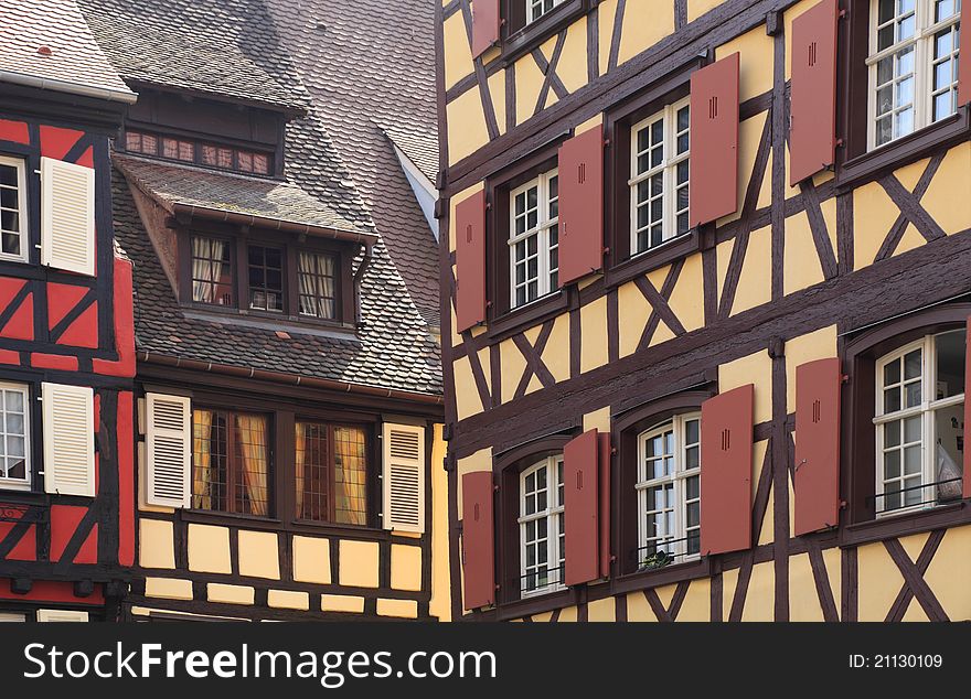 Detail image of two typical Alsatian houses in Colmar,located in Alsace in north-eastern France. Detail image of two typical Alsatian houses in Colmar,located in Alsace in north-eastern France.