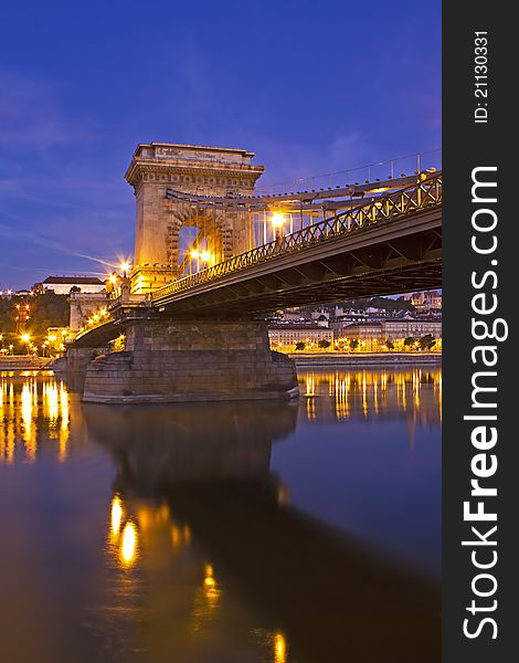 Lanchid or the Chain Bridge in Budapest Hungary over the river danube in the early morning light
