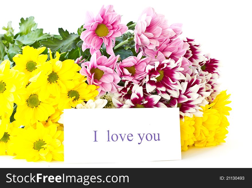 Beautiful bouquet of yellow chrysanthemums on a white background