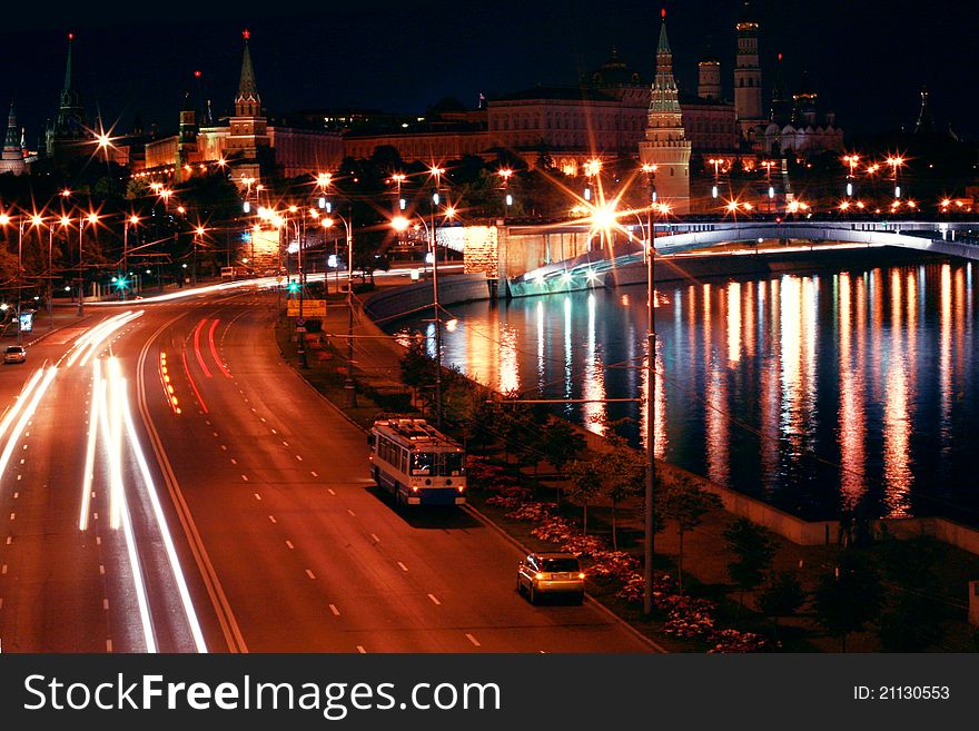 View of the Moscow Kremlin from the Patriarshy Bridge. View of the Moscow Kremlin from the Patriarshy Bridge