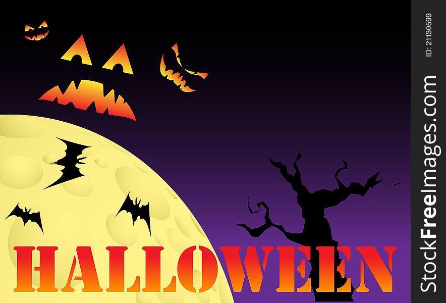 Halloween scene with text, vector illustration, eps10