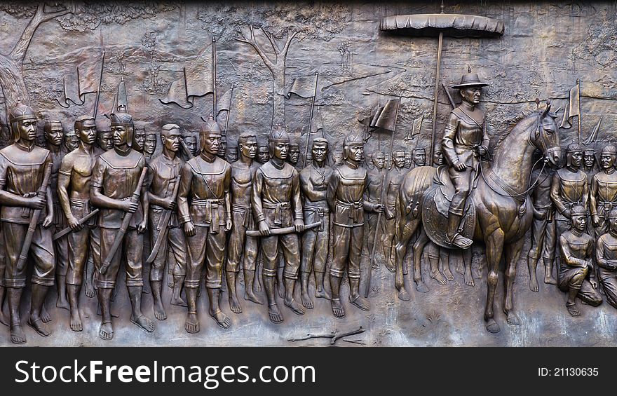 Thai historical army of King Rama 1, high relief art. Thai historical army of King Rama 1, high relief art