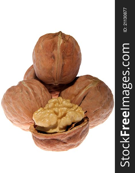 Group Of Walnuts On White