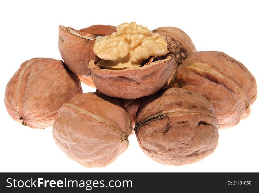 group of fresh walnuts isolated on white