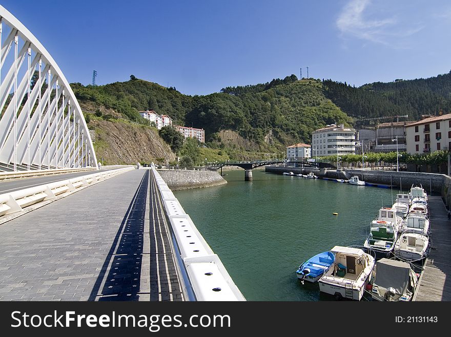 View of the Ondarroa bridge, a nice village of Euskadi, Spain.