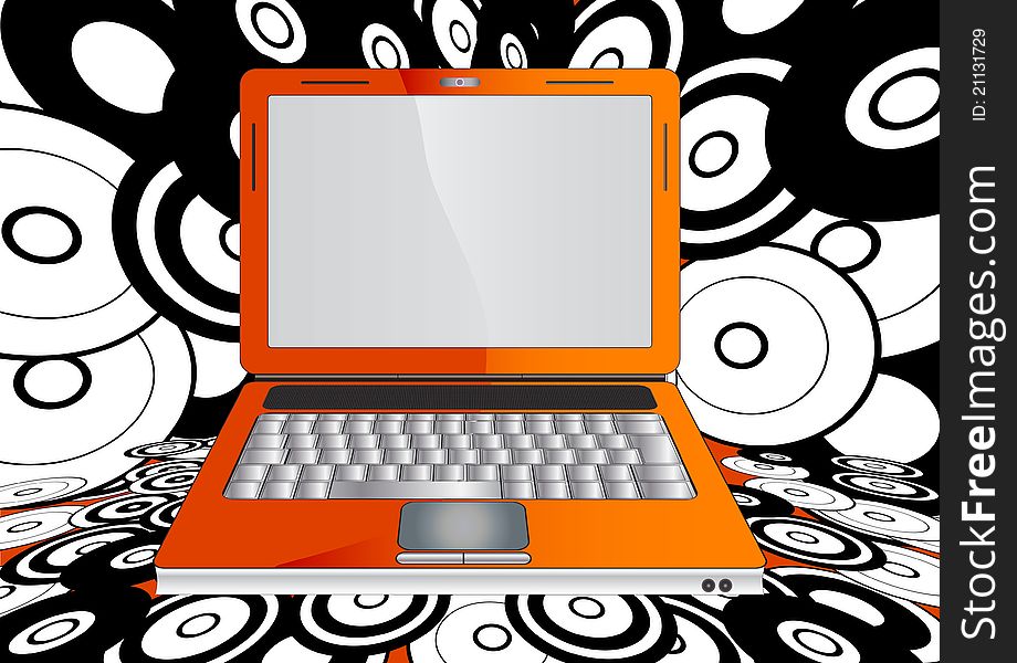 Illustration of an orange laptop in circle background