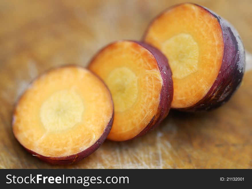 Sliced  Red Dragon (Daucus Carota) Carrot