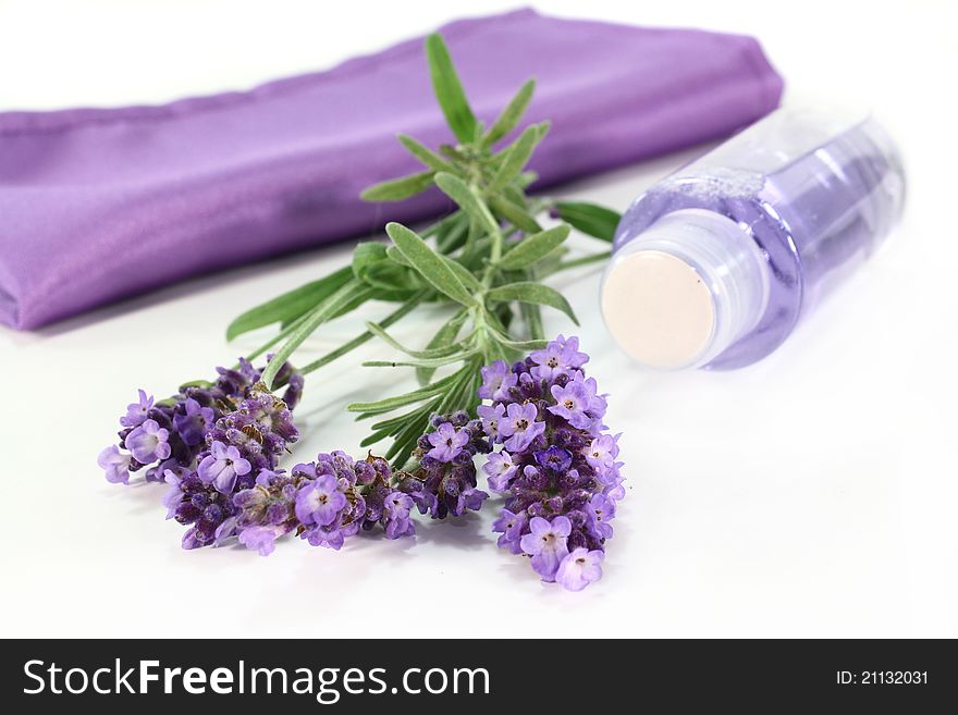 One bunch of fresh lavender and shower on a white background