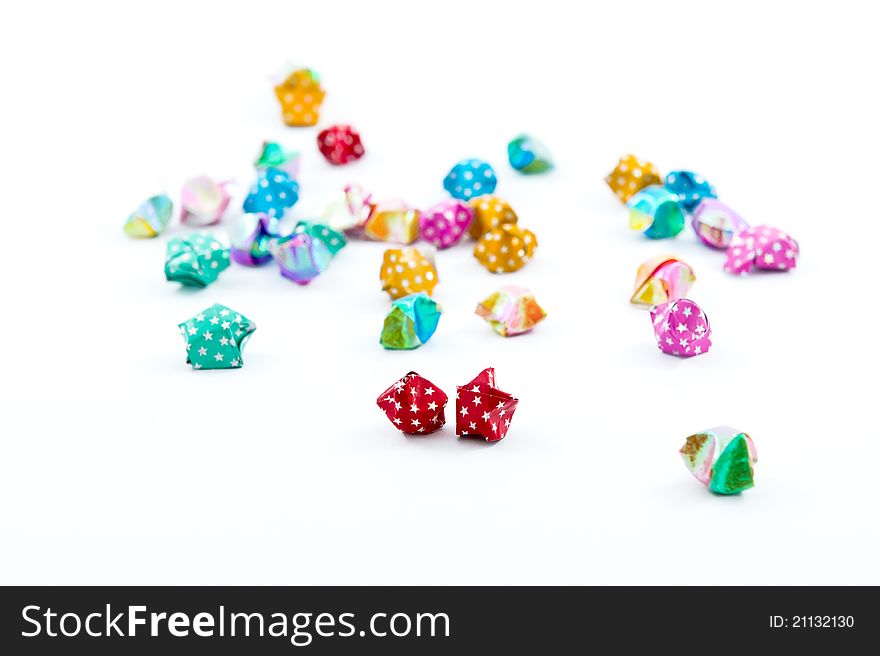 Many multicolored origami happy stars. Many multicolored origami happy stars