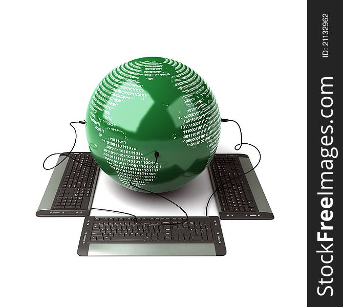 Earth Globe connected with computer keyboard