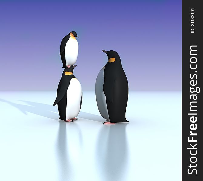 Fun penguins isolated on ice background