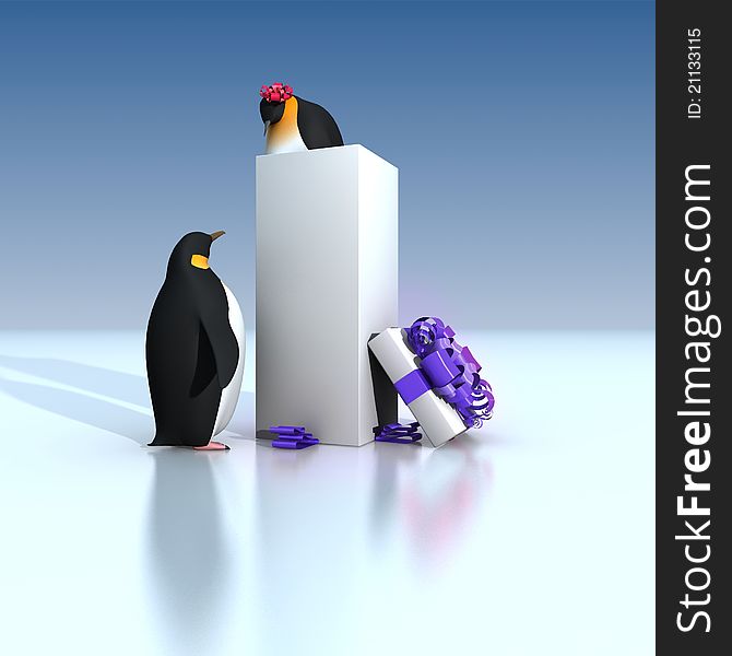 Fun penguins isolated on ice background