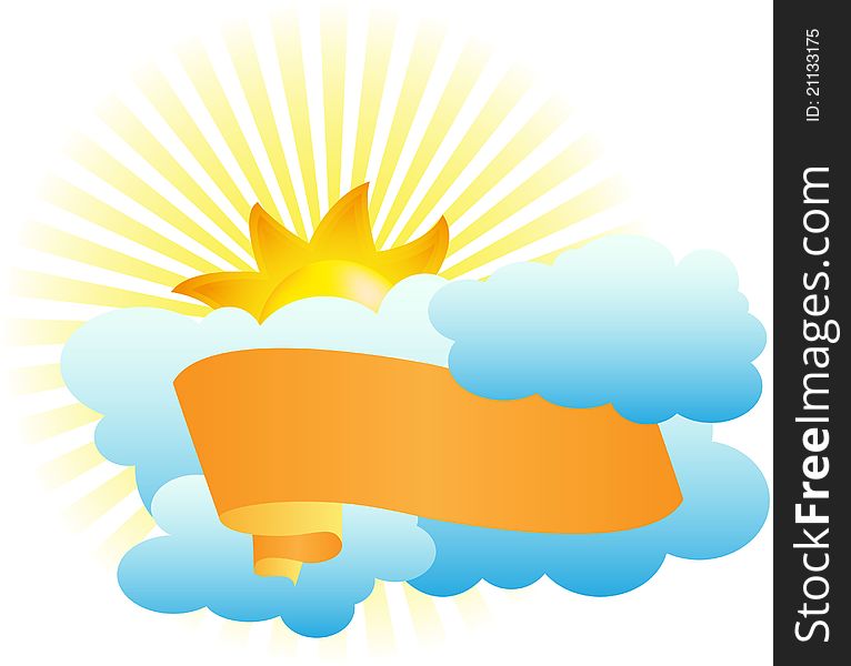 Banner on the background of clouds and sun vector