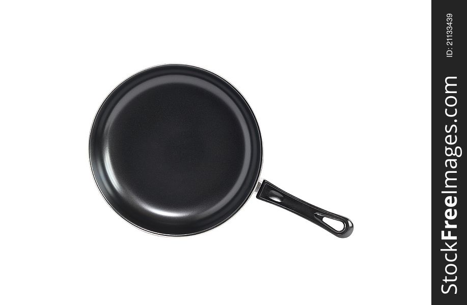 New black frying pan on white background. Isolated with clipping path