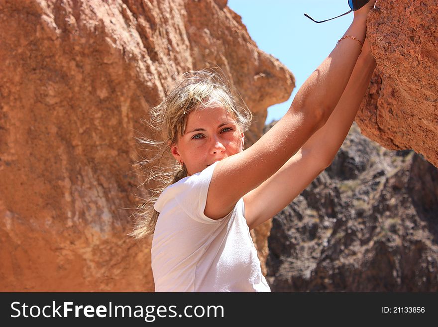 Girl in canyon,girl sitting in canyon