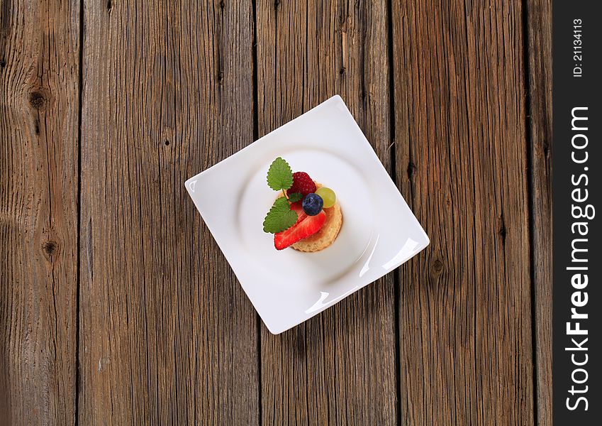 Puff pastry shell with fresh fruit - overhead. Puff pastry shell with fresh fruit - overhead