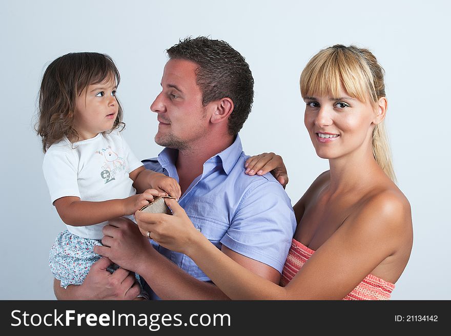 A happy family on white background.