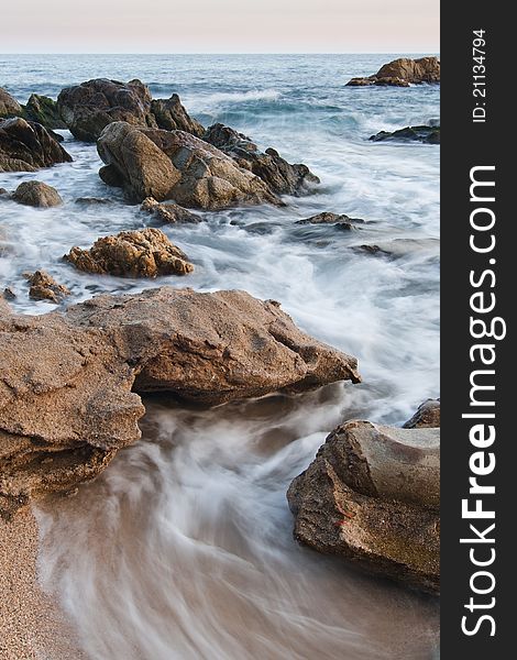 View of a piece of Costa Brava beach, in Platja d'Aro, Spain.