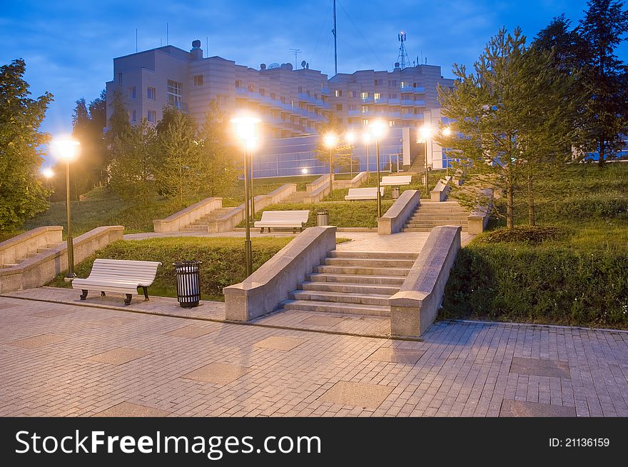 Ladder with lights on a summer evening. Ladder with lights on a summer evening