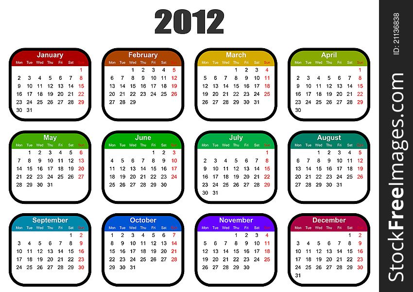 Calendar for 2012 year